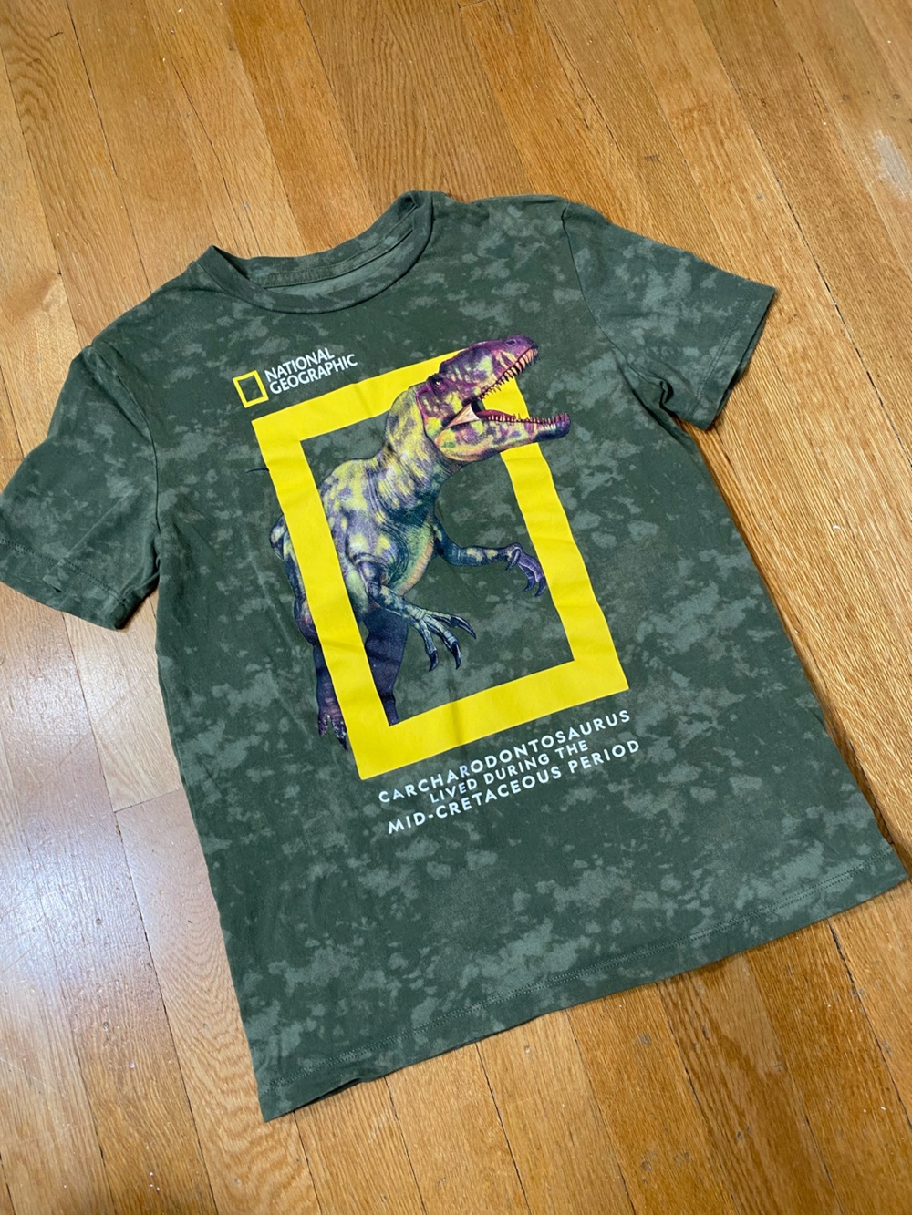 National Geographic Green Dinosaur Graphic Tee Camo Olive Green T-Shirt XL